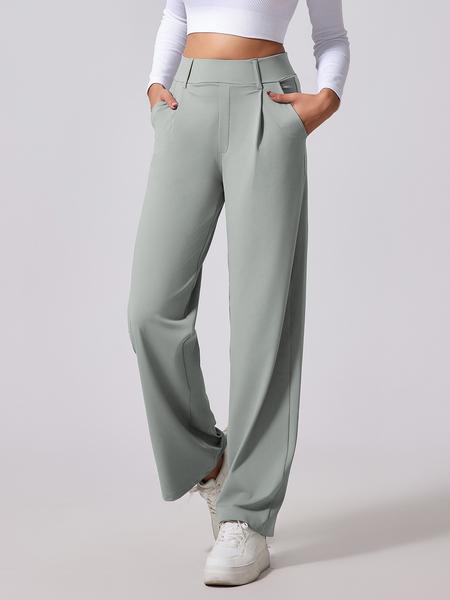 Women's Solid High Waist Trousers, Casual Comfy Trousers for Work Office Business, Ladies Bottoms for All Seasons, Casual Loose Pants