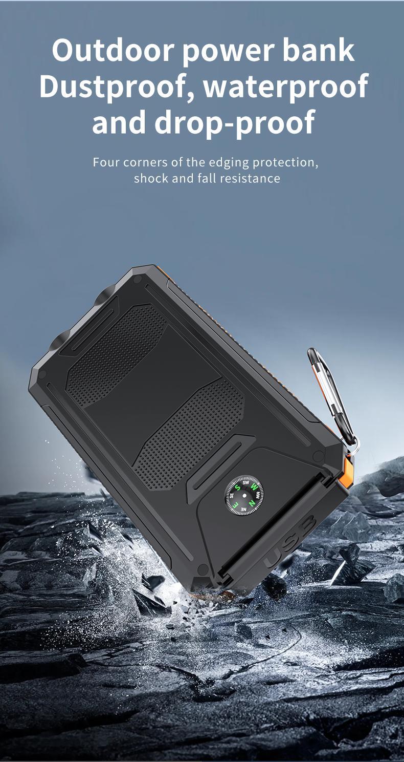 20000mAh Portable Solar Charger Power Bank with LED Flashlight - Dual USB-A Output, Waterproof Outdoor Design with Compass & Carabiner for Phone Android 20000mAh Portable Solar Charger Power Bank with LED Flashlight - Dual USB-A Output, Waterproof Outdoor Design with Compass & Carabiner for Phone Android