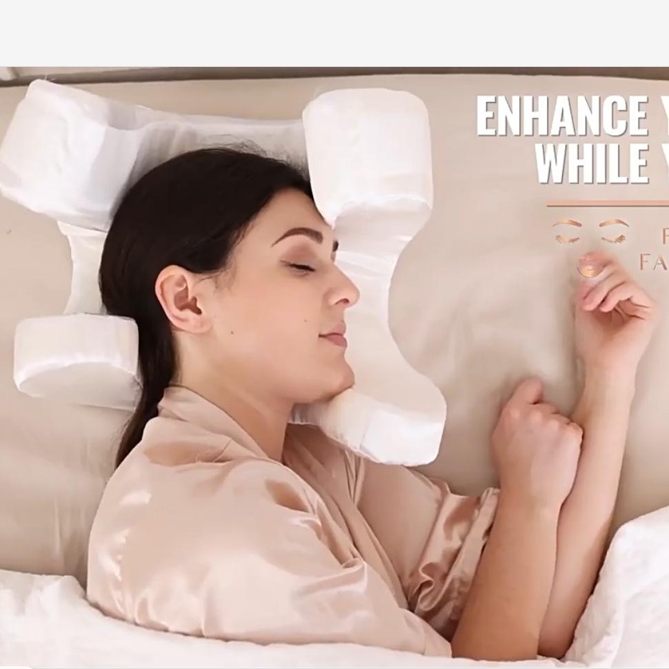 Perfect Facial Pillow Anti-Wrinkle, Youthful Beauty Pillow, Reduces Fine Lines, Silk-Like Cover, Back Sleep Position