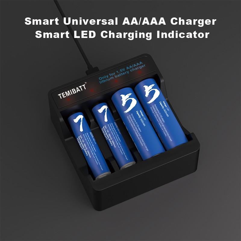 4 Pack Aa + 4 Pack Aaa Rechargeable Lithium Batteries with Battery Charger Kit, Eco-Friendly Power Solution for Household Devices, Long-Lasting and Reliable Performance