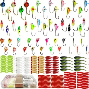 Ice Fishing Jigs Lures, 180, 170, 160Pcs Glow Micro Winter Jig Heads Hooks Soft Plastic Worm Baits kit  Crappie Walleye Panfish, Ice Fishing Gear Equipment Tackle Accessories