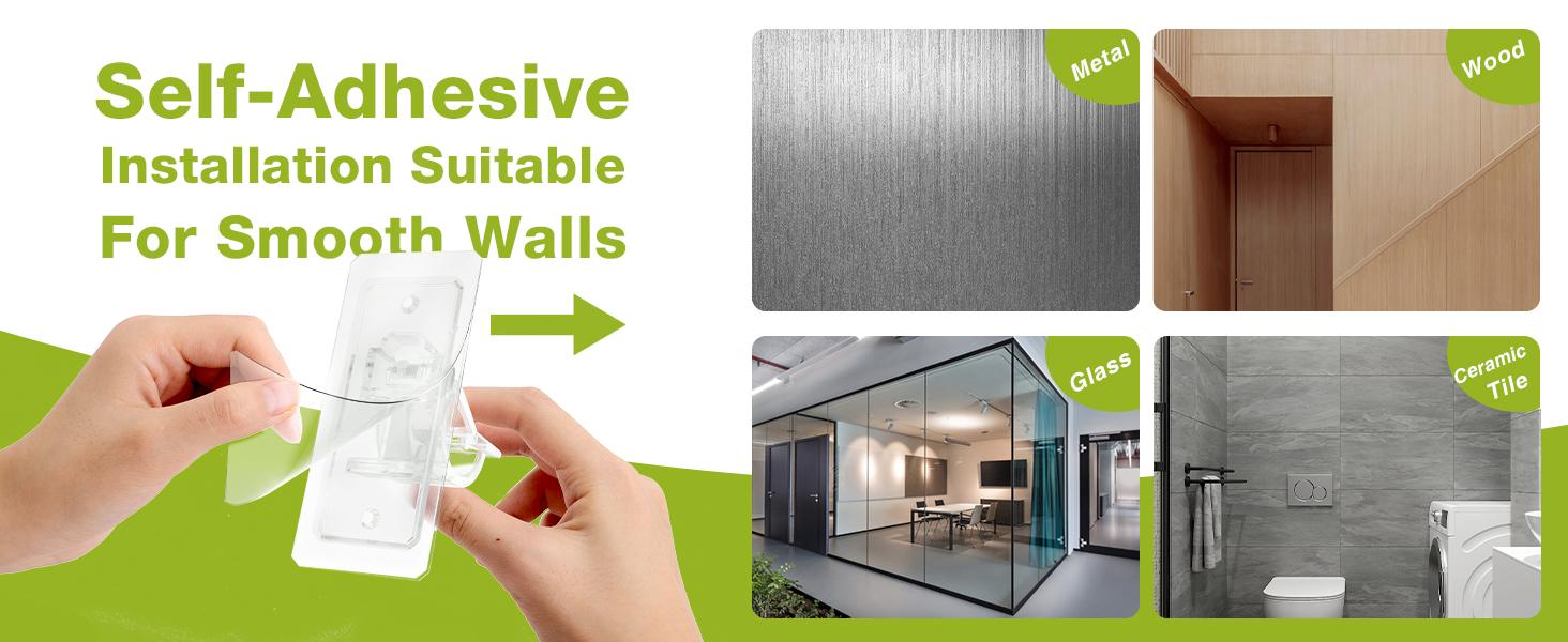 Renter Friendly No Drill Curtain Rod Brackets, Self Adhesive Holders for Multi-Size Rods 0.5''-1.2''