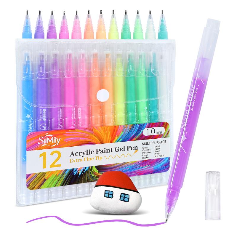 SiiMiiy Multicolor Acrylic Gel Pens, 1.0 mm Fine Point Assorted Colors Acrylic Paint Pens, Acrylic Painting Pen, Drawing Gel Pen for Coloring, Note Taking, Journaling Crafts Art Supplies, No Bleeding