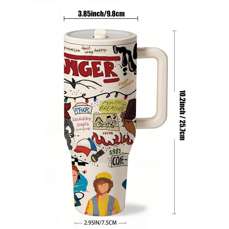 1 Pc 40oz Insulated Mug Tumbler, Double Wall Vacuum Cup, Leak-Proof Skinny Thermal Mug for Hot Cold Drinks, Keeps Hot 12 Hours Cold 24 Hours, Vintage Cartoon Art Style Gift for Women Men, Holiday Birthday Festival Office Daily Use