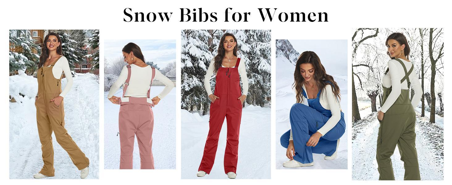 Imily Bela Women's Insulated Waterproof Snow Bibs, Lightweight Polyester Ski Pants for Winter Outdoor Activities, Zipper, Straps, Shell, Essential, Elastic, Camping, Rock Climbing, Snowboarding, Skiing, Gaiter Boot Seal, Zipper Vent, Polyester Shell