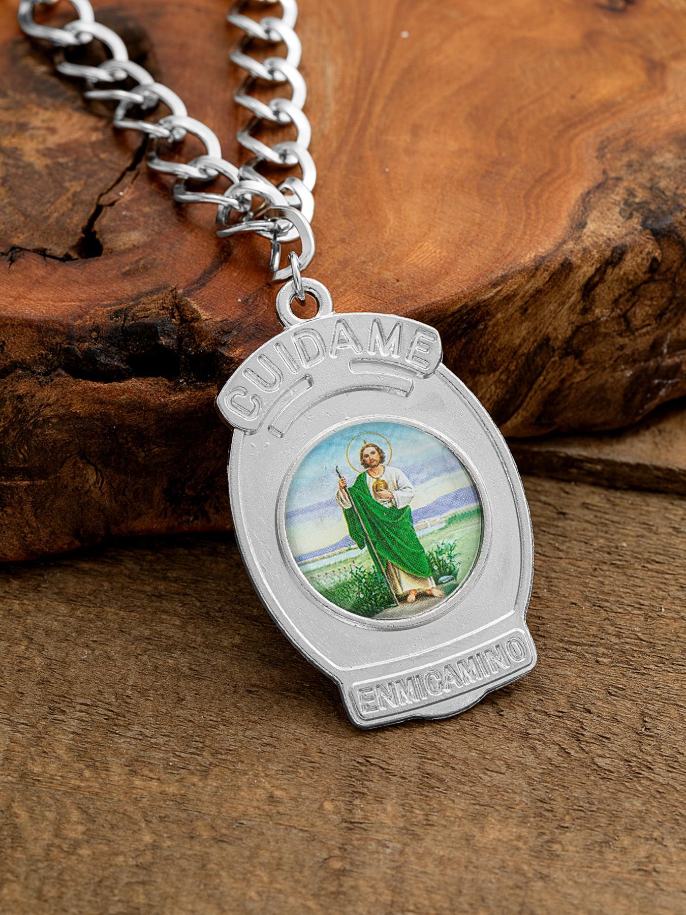 Mexican Guadalupe Virgin Mary Pendant Necklace, Silver Color Enamel Rhinestone Hollow Out Tag, Vintage Wax Rope Religious Jewelry