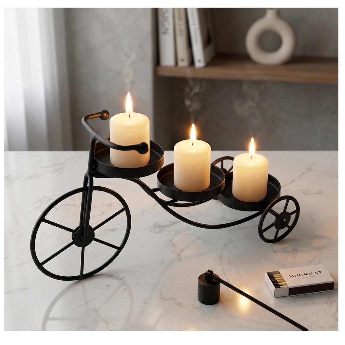 Elegant Three-Wheeled Metal Candle Holder, Vintage Iron Art Design, Romantic Dinner and Bedroom Decor, Ornamental Candle Accessories