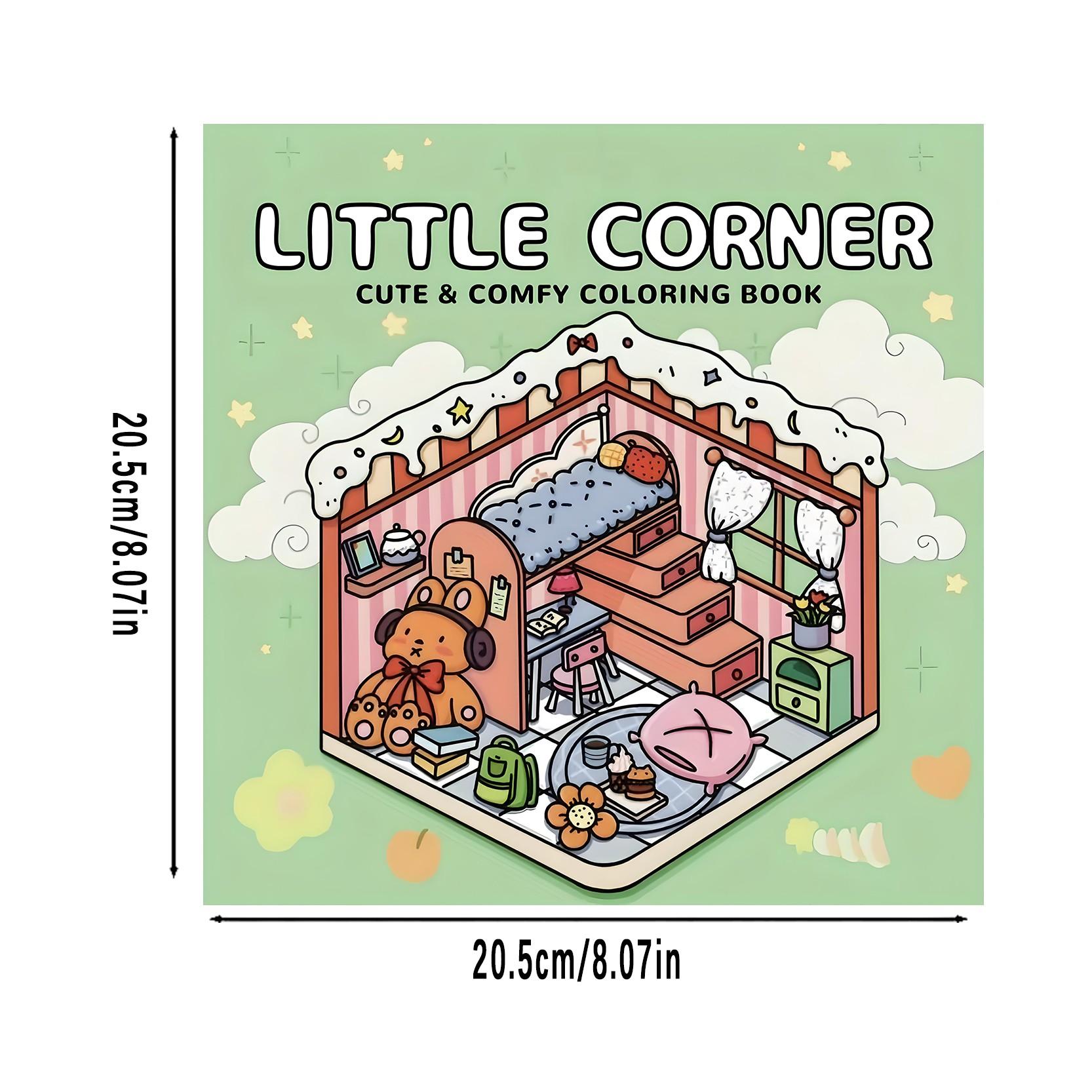 Little Corner Cute & Comfy Coloring Book for Kids & Adults - 22 Premium Easy Coloring Pages, 120gsm Thick No Bleed Paper, Non-Toxic Odorless, Perfect for Stress Relief, Mindfulness & Relaxing Coloring