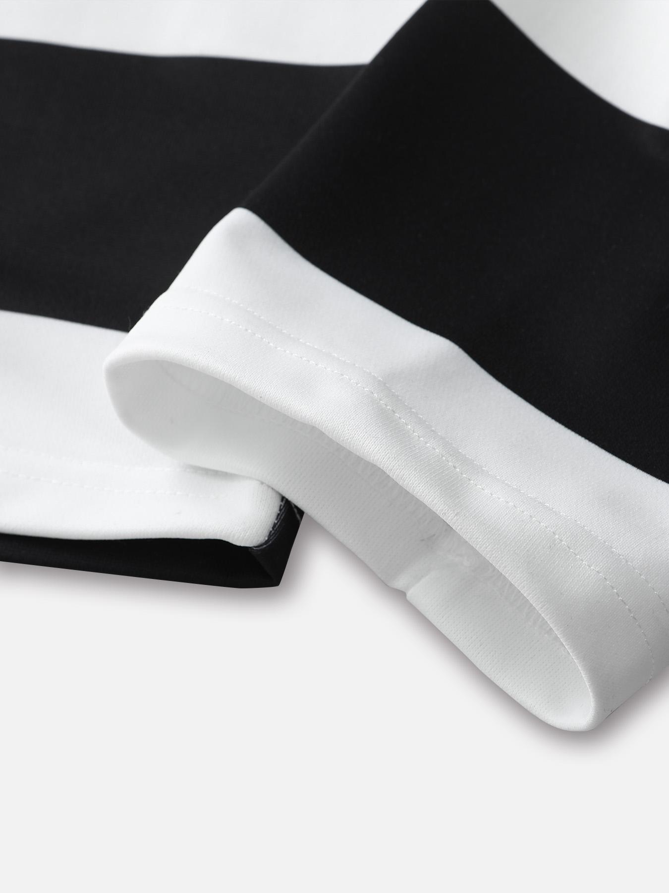 1 Piece Men's Long-Sleeve Polo Shirt, Streetwear Style with Black-White Stripe, Graphic Bee and Poetic Text Print for Casual Daily Wear and Outings