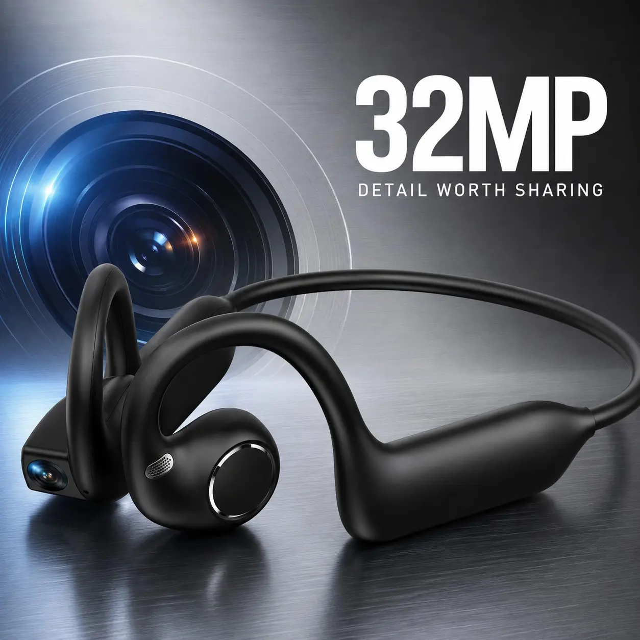 Wireless Bone Conduction Camera Headphones, 32MP High-Definition Photo Capture, EIS HD Video Stabilization, AI Scene Recognition, Instant Language Translation, Touch and Button Control, Outdoor Cycling and Vlog Headset