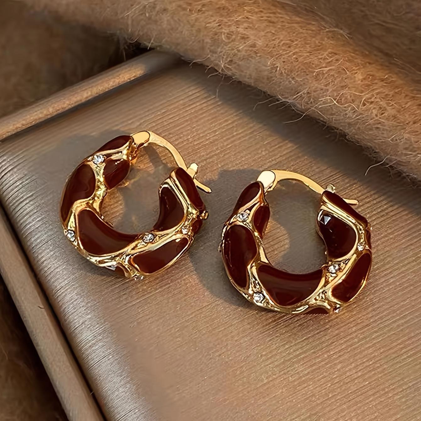 Women's Geometric Design Amber Beaded Earrings Set - Retro Elegant High-End, Suitable for Daily, Party Wear