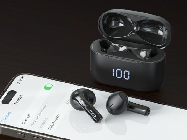 TOZO-T21 Earbuds, 5.3 Bluetooth Headphone, Sem in Ear with Dual Mic Noise Cancelling, IPX8 Waterproof, Stereo Sound with Power, Display Charging Case Black Audio Connection Digital Headset Workout Electronic FathersDayGift Wireless, HalloweenGift, Gift