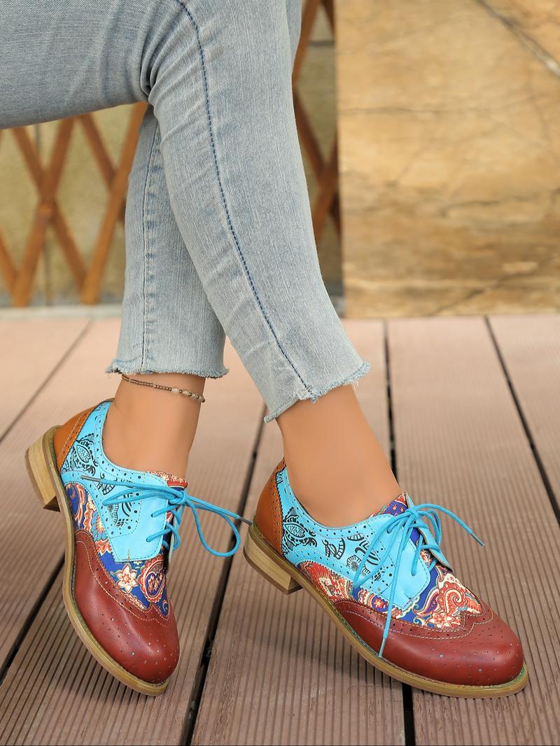 Women's Floral Patchwork Chunky Heel Platform Shoes, Adjustable Buckle Design, Casual PU Leather Sneakers for Daily Wear & Office