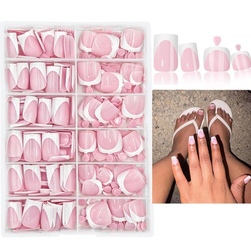 312Pcs Glossy Short Square White French Manicure Fake Nails Set For Hands & Feet, Pink French Press On Nails, Full Cover Detachable DIY Nail Art Decorations Suitable for Daily wear by women and French Tip Nails 312Pcs Glossy Short Square White French Manicure Fake Nails Set For Hands & Feet, Pink French Press On Nails, Full Cover Detachable DIY Nail Art Decorations Suitable for Daily wear by women and French Tip Nails