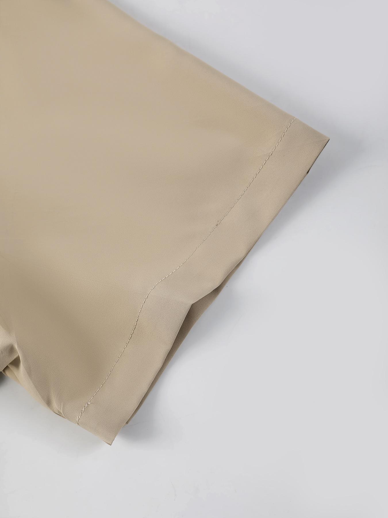 Men's 2-Piece Summer, Tropical Casual Set - Beige Short-Sleeve Button Shirt with Black Palm Tree Print & "Summer" Embroidery + Black Drawstring Waist Shorts, Lightweight Breathable Fabric, Relaxed Fit, Versatile for Beach Vacations, Weekend Wear