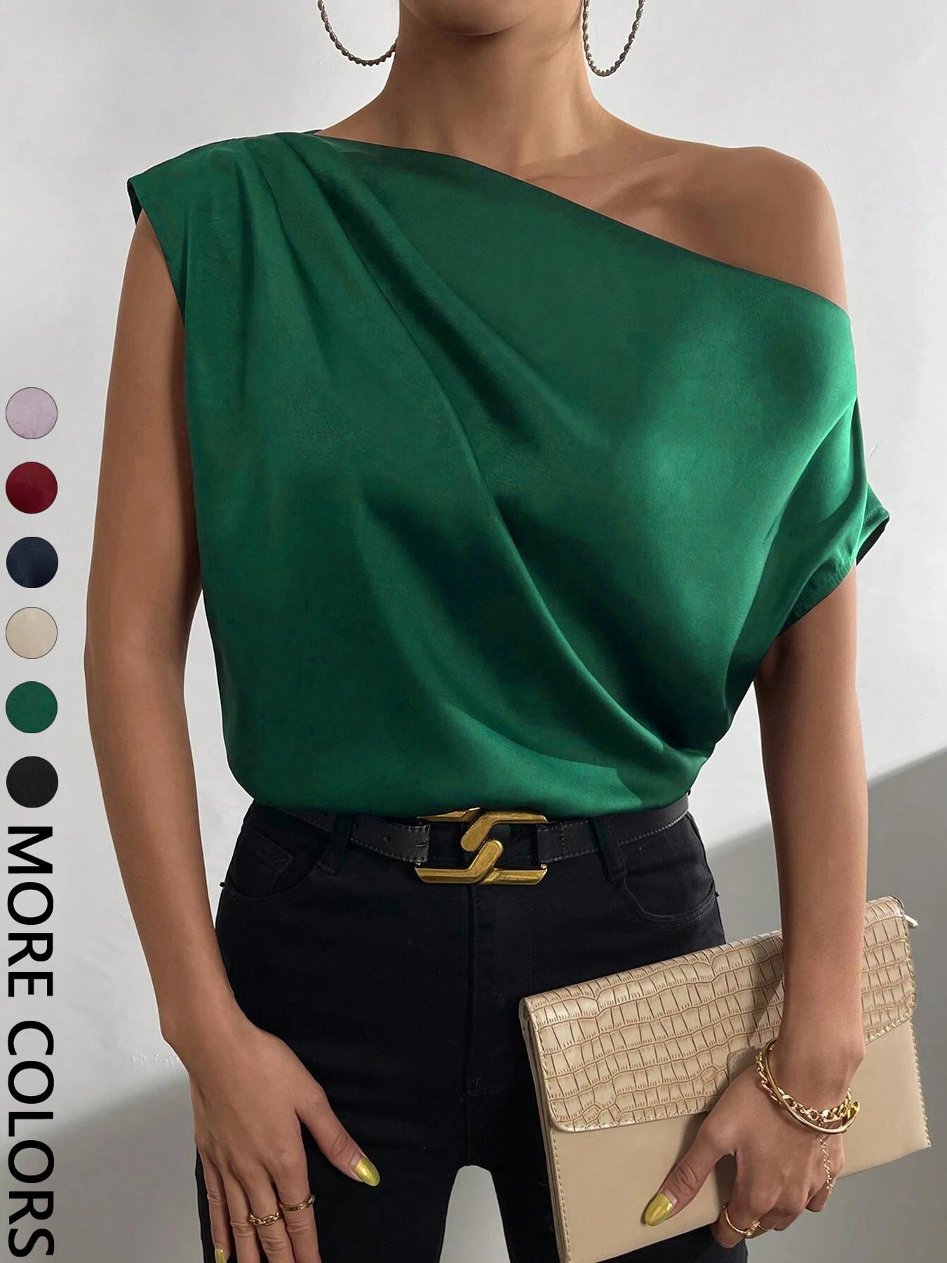 Women's Plain Blouse, Chic Casual One Shoulder Top for Daily Wear, Ladies Clothes for All Seasons