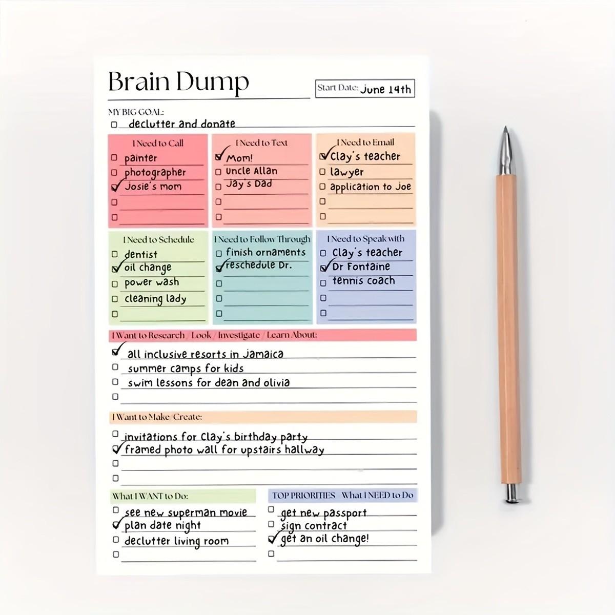 Brain Dump And To-Do Notebook, 50-Page Focus Planner, A5 Size Daily Task Manager, Suitable for Self-Planners, Project Managers, Productivity Planner, Weekly Planner, Minimalist Notebook, Premium End, High-Quality Paper, Planning Tool