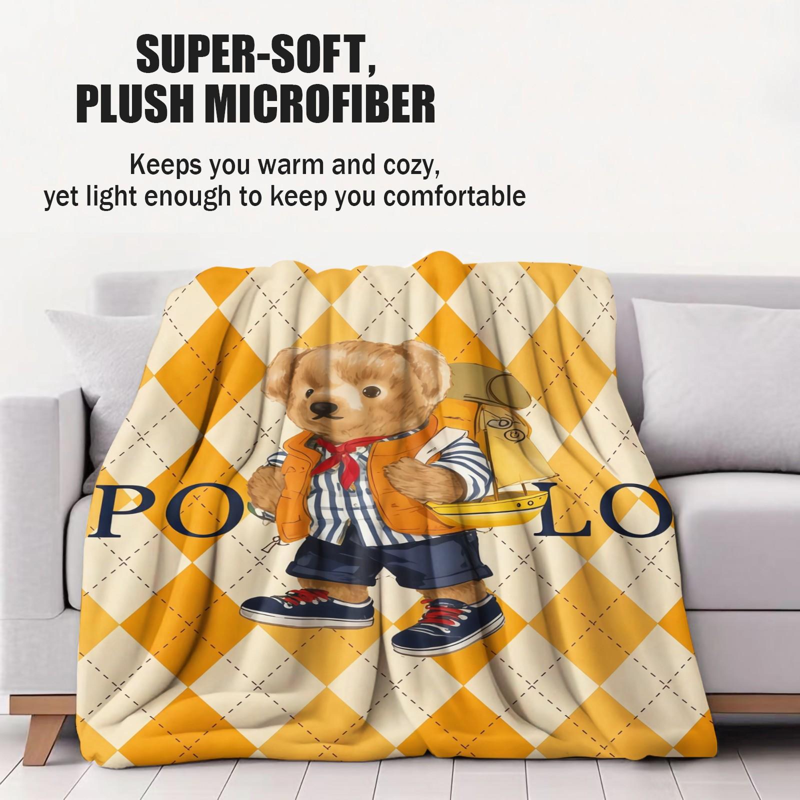 Luxury Polo Bear Fleece Blanket, Yellow Argyle Nautical & Reading Bear Multi-Style, Soft Skin-Friendly Breathable Thick Warm Throw for Sofa Bedroom Home