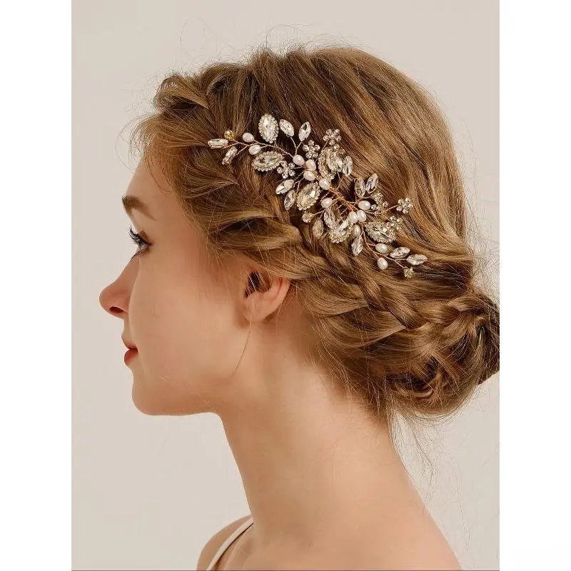 Leaf Design Rhinestone Decorated Hair Comb, Elegant Hair Accessories for Wedding Bridal, Fashion Hair Accessories for Party, Daily Clothing Decor, Decoration business wear no-hole casual matching match summer Halloween Natural Lip Balm Set ultra se