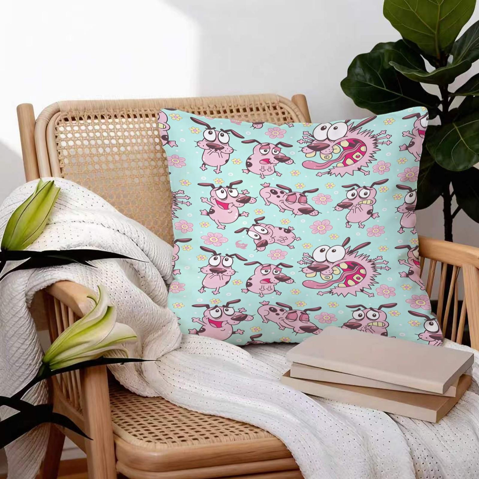 18x18 Inch Courage The Cowardly Dog Throw Pillow, Cute Mint Green Floral Cartoon Dog Decorative Cushion, Kawaii Pillow for Sofa Bed Office Living Room Bedroom, Ideal Gift for Teens Girls Adults Cartoon Fans