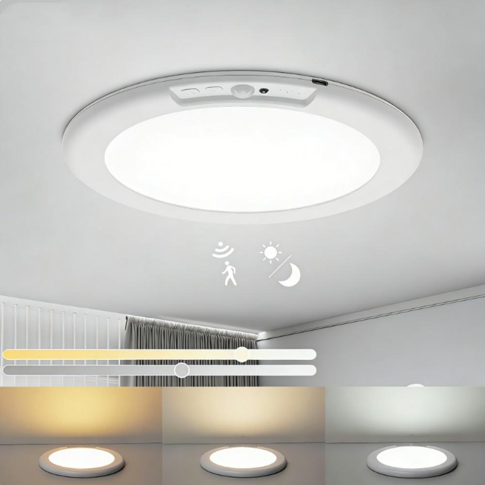1pc/2pc/4pcs Charging Ceiling Light, Wireless Installation, Motion Sensor, Remote Control, 3-Color Dimming, 8000mah Battery, for Bedroom, Hallway, Staircase, Bathroom