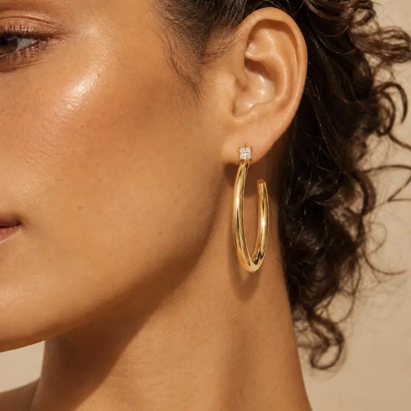 Women's 18K Gold Plated Chunky Hoop Earrings - 4cm Copper Base, Lightweight Hypoallergenic Gold-Toned Modern Costume Jewelry, Anniversary/Birthday Gift for Daily & Party Wear