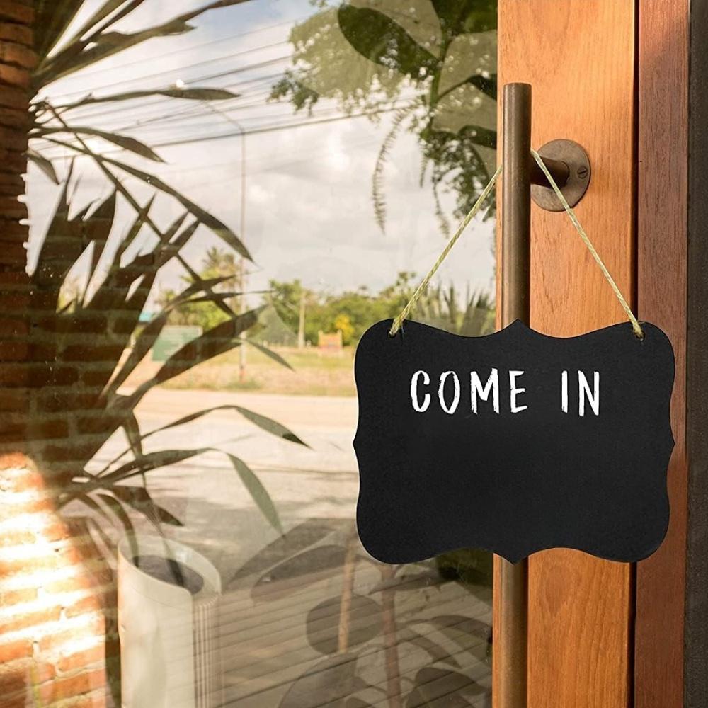 3pcs Double Sided Wooden Double Sided Hanging Chalkboard Signs, Vintage Erasable Message Board Sign with Hanging String for Wedding Kitchen Home Party Decoration Memo Message Sign