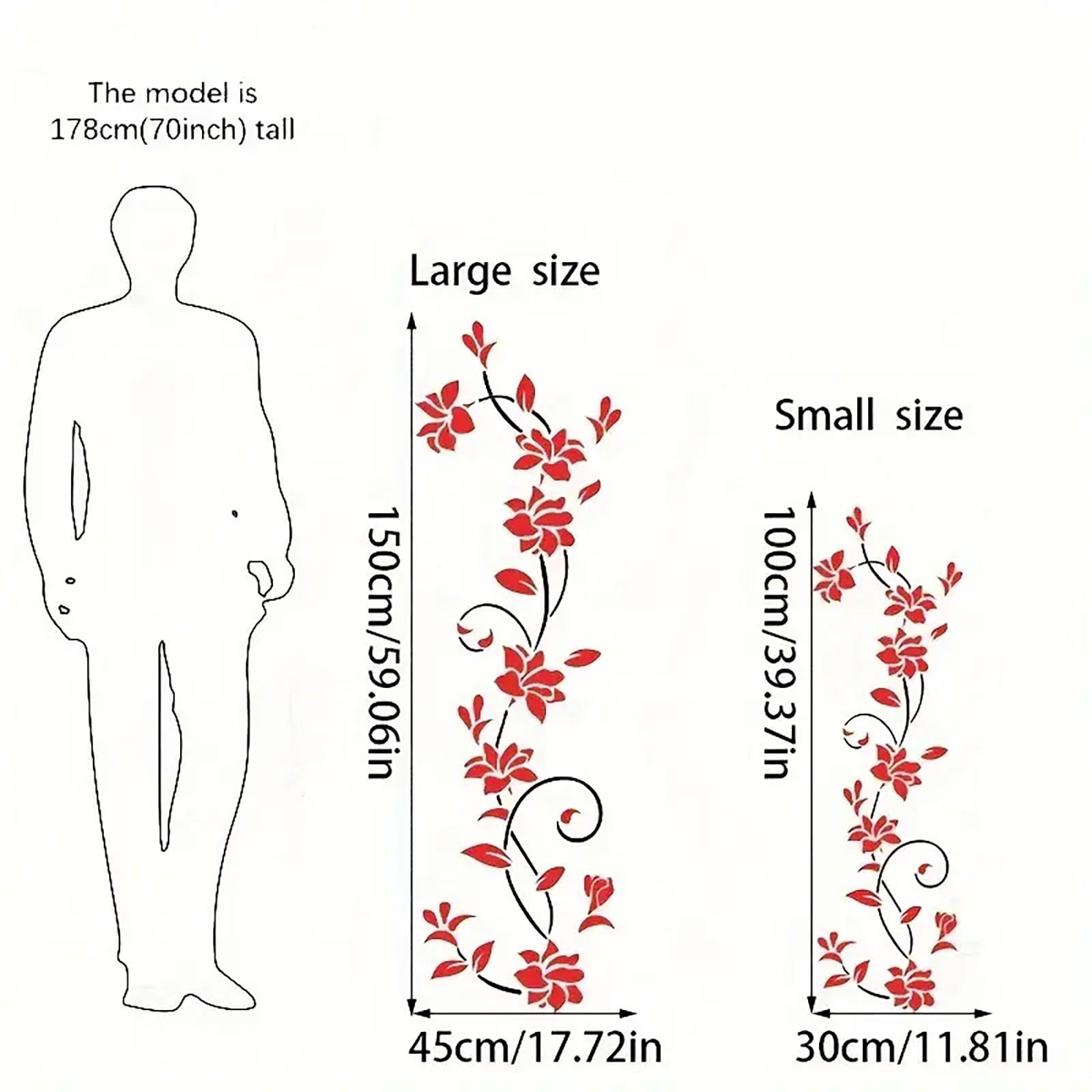 Acrylic Mirror Surface DIY Floral Vine Wall Sticker, 3D Rose Self-Adhesive Removable Decor for Living Room Bedroom