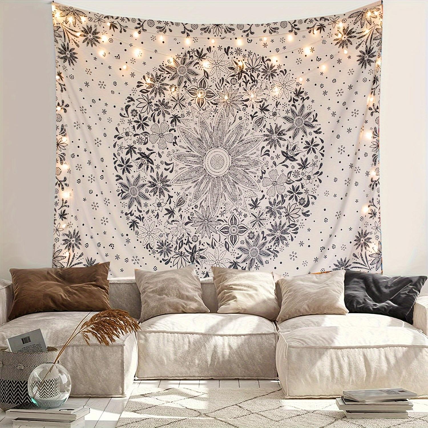 Bohemian Floral Mandala Tapestry Wall Hanging - Bedroom Living Room Decorative Polyester Wall Pendant with Free Installation Kit