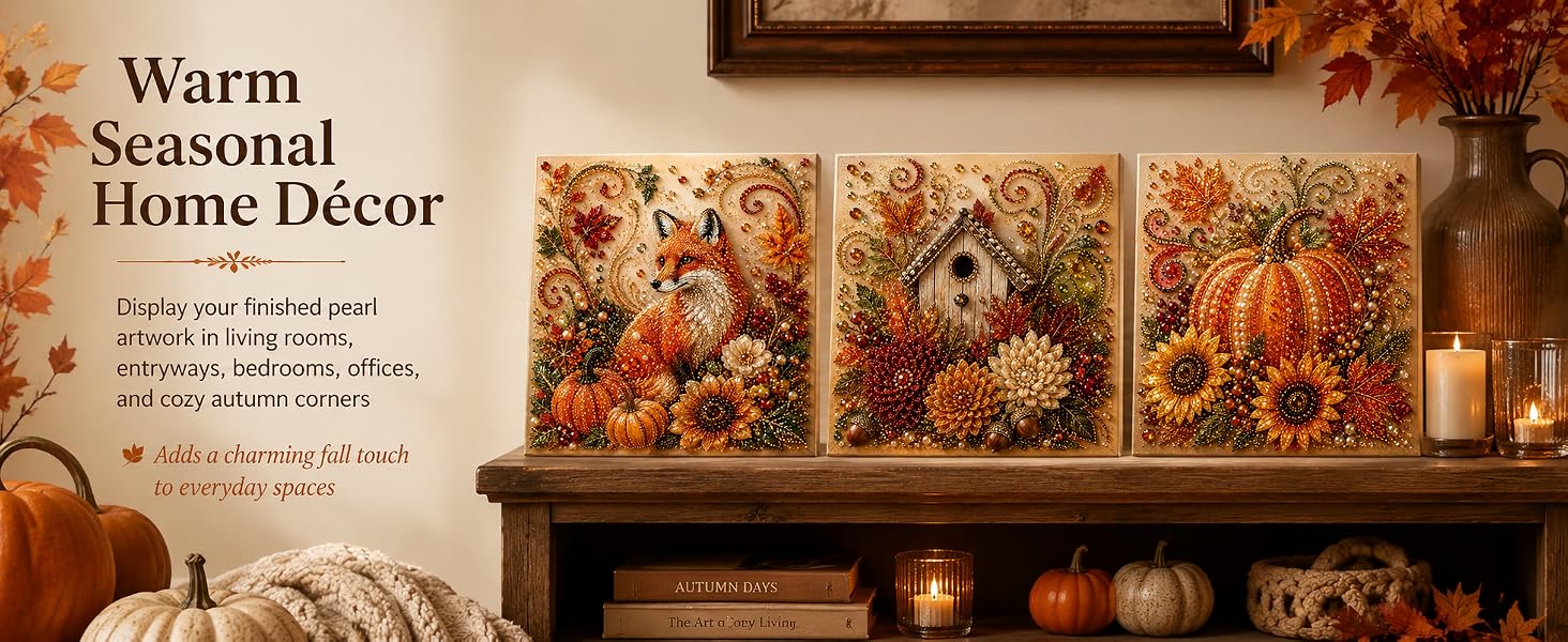 Autumn Pearl Painting Kit - Pearl Art Diy Kits for Adults Autumn (Pumpkin) |   12 * 12-inch Beginner-Friendly Crafting with Selected Fall Scenes, a Relaxing DIY Project for Sparkling Autumn Artwork