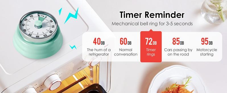Visual Timer, Teeloray 60-Minute Countdown Timer, Kitchen Timer with Magnetic Base, Mechanical Clockwork, Ringer Alert, Time Management Tool for Children and Adults, Study/Work/Cooking