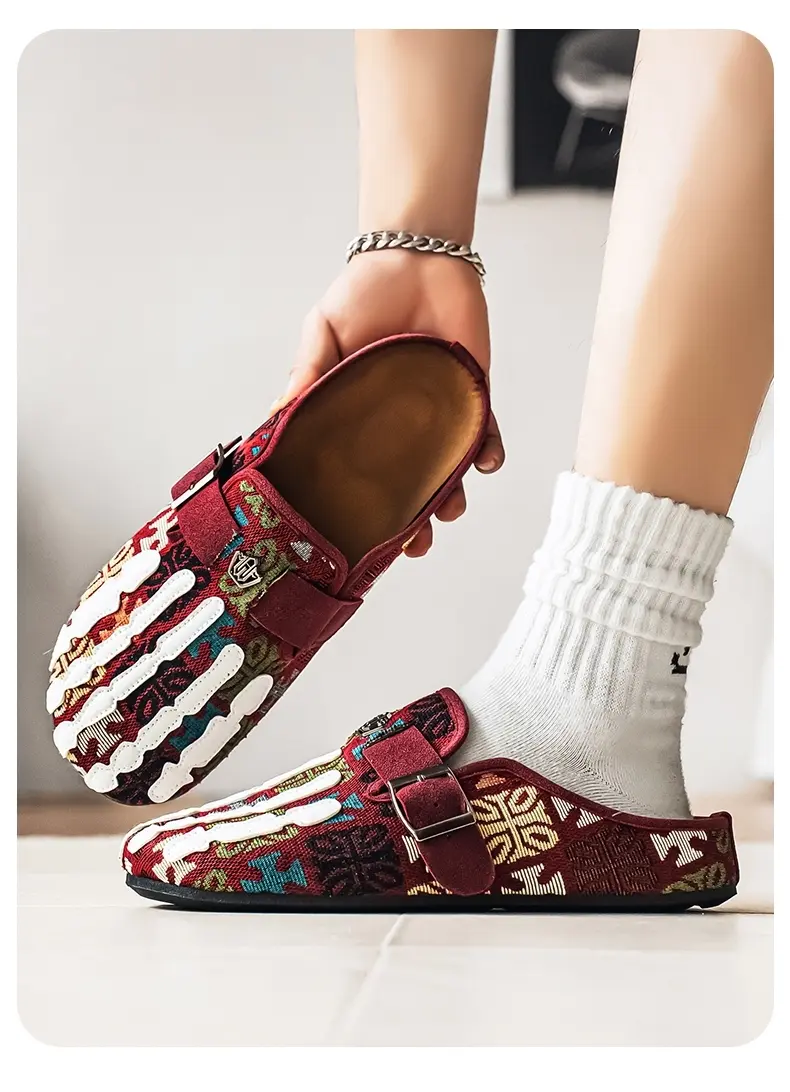 Men's Bohemian Print Mules, Mule Slides, Comfortable Slip-On Sandals, Adjustable Buckle, Soft Insole, Ideal for Daily Wear, Casual Footwear