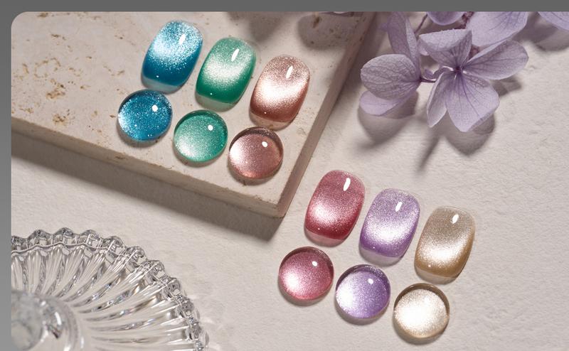 GAOY Glitter Galaxy Cat Eye Gel Nail Polish Set with Magnet for Holographic Cat Eye, Salon Gel Manicure and Nail Art DIY at Home, Gift for Women