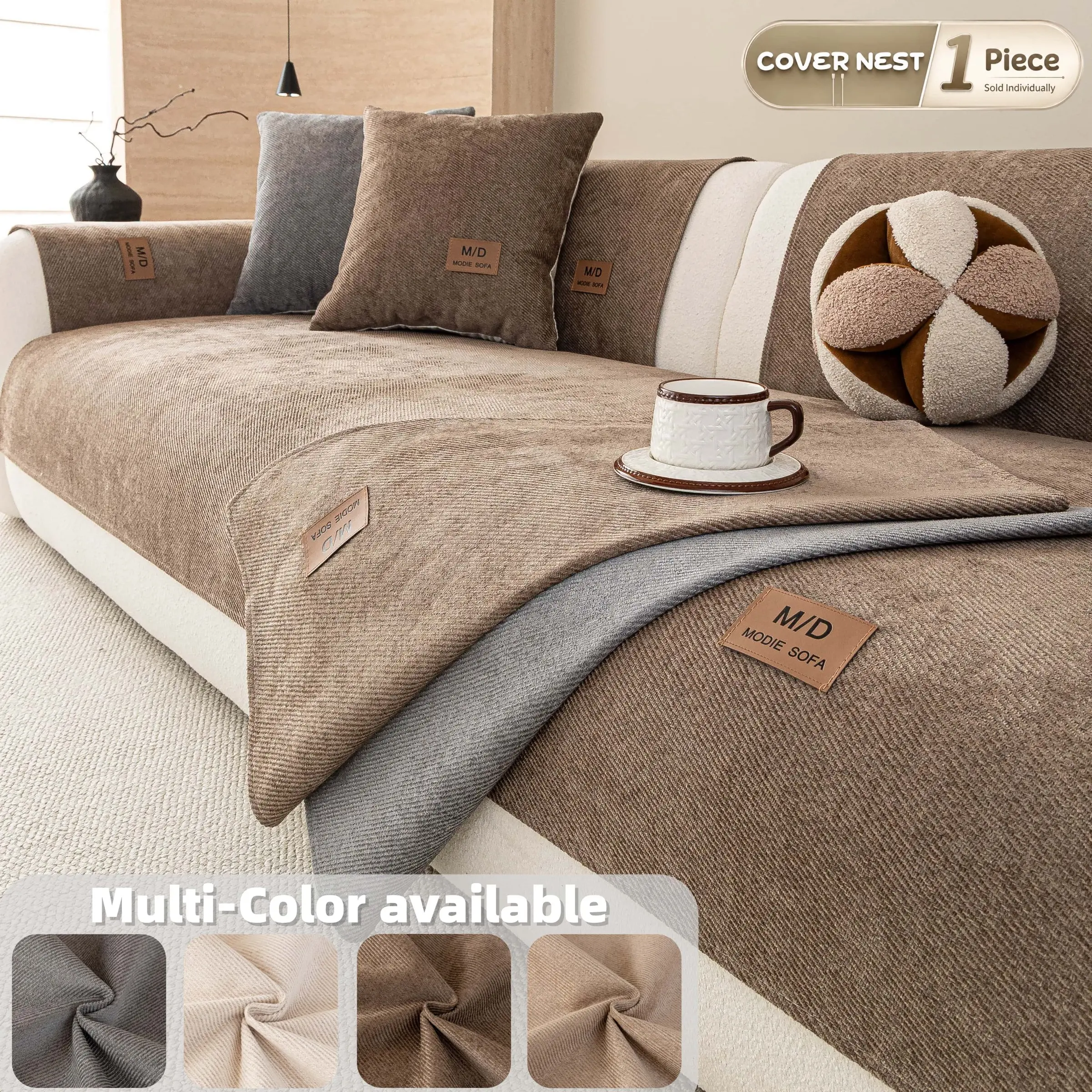 Non Slip Couch Cover for Dogs and Cats, Solid colour thick  Sofa Seat Protector Pad,  Washable Furniture Cover, Soft Pet Friendly  Living Room Couch Cover, Multiple Colors for 1/2/3/4 Seater Sofa, Sofa Couch Covers, Sofa Slipcover.