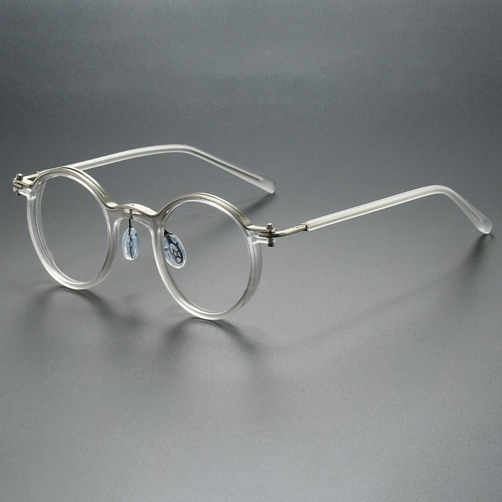 Retro Round Frame Glasses Mixed Material Design with Screw Hinge Classic Style Unisex Statement Eyewear for Daily and Trendy Outfits