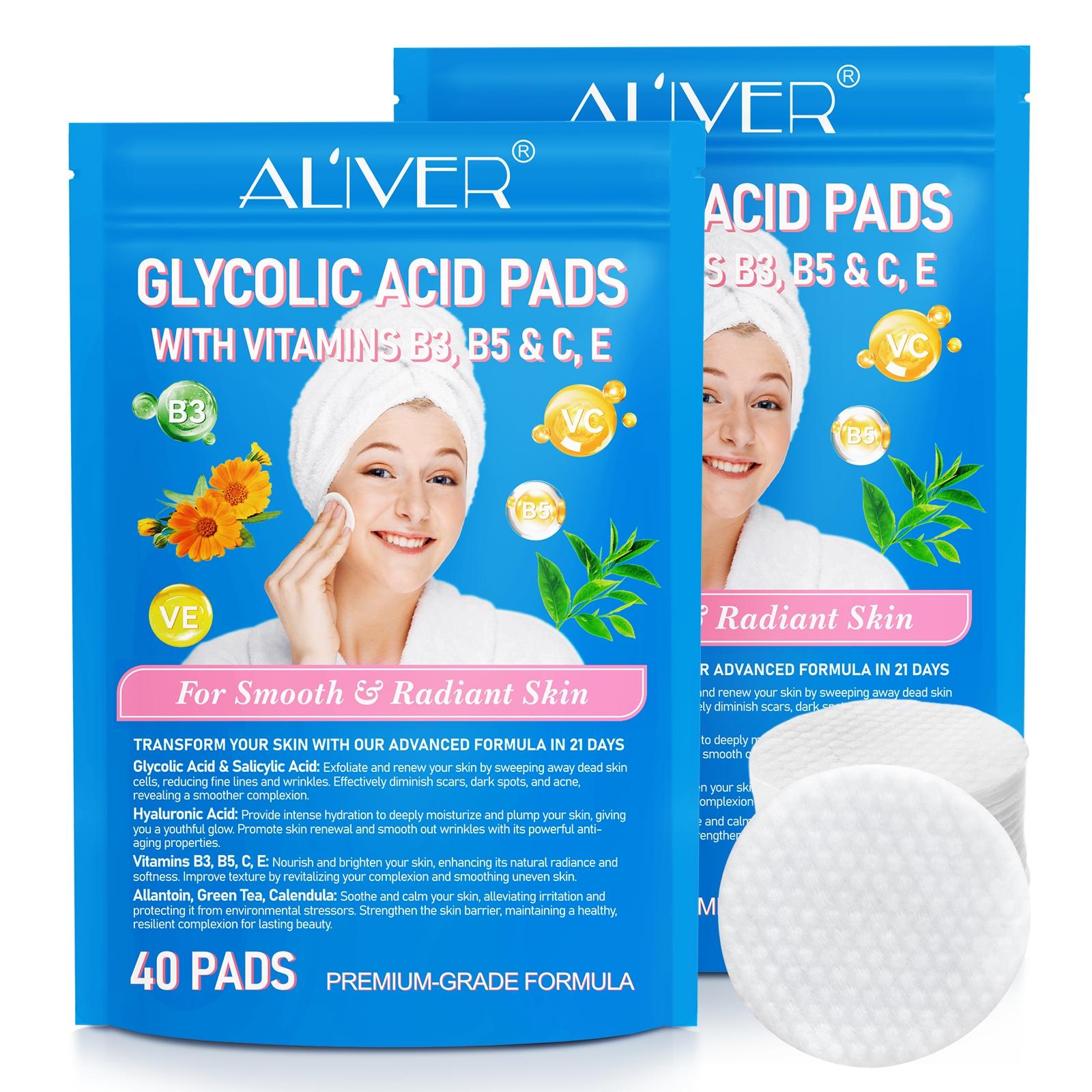 3 Counts Moisturizer, ALIVER Glycolic Acid Pads 40pcs, Contains Vitamins B3, B5, C, And E For Smooth And Glowing Skin, 20% Collagen For Hydrated And Smooth Skin, Deep Nourishment, Moisturization, And Enhanced Skin Barrier.