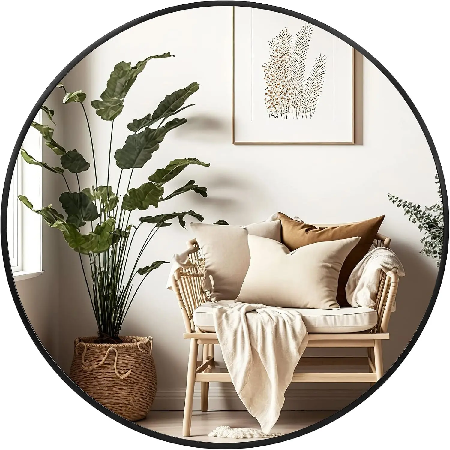 Round Wall Mirror 20 Inch, Matte Black Frame Circle Mirror for Bathroom(Gift)