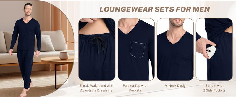 MoFiz Men's Pajamas Plaid Sets Sleepwear Sleep Long Sleeve Shirts and Pants Pajama Set Soft Mens Pjs Lounge Set with Pockets MoFiz Men's Pajamas Plaid Sets Sleepwear Sleep Long Sleeve Shirts and Pants Pajama Set Soft Mens Pjs Lounge Set with Pockets