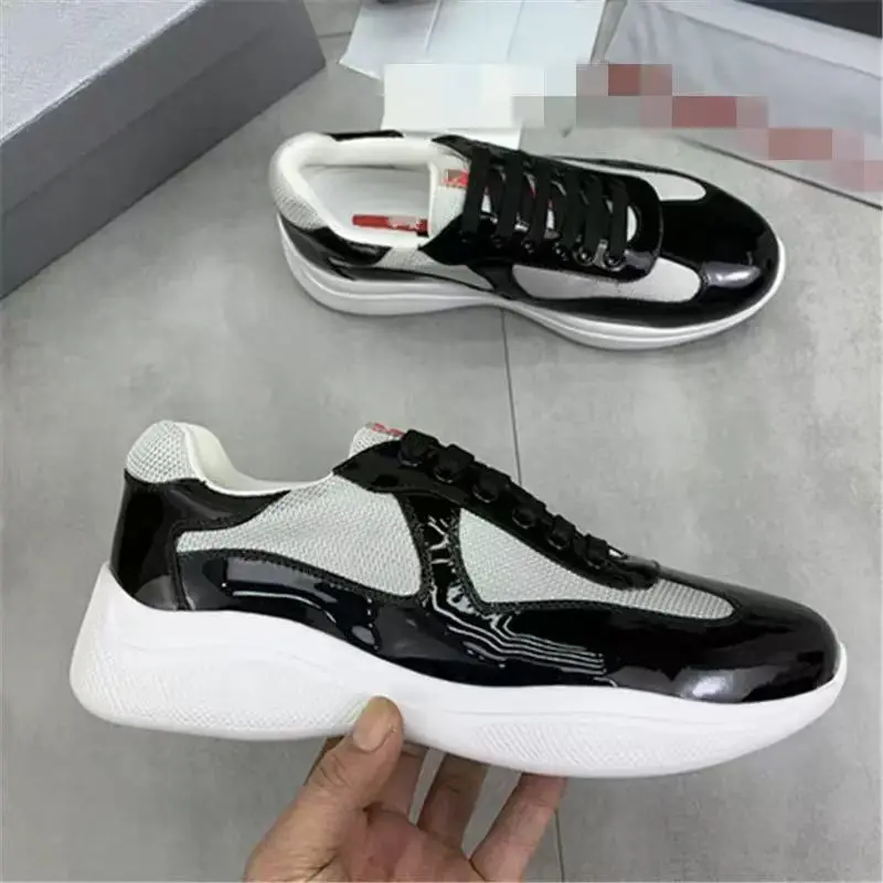 Patent Leather Mesh Panel Casual Sneakers Lightweight White Thick Sole Lace Up Daily Walking Shoes Unisex Streetwear Athletic Trainers