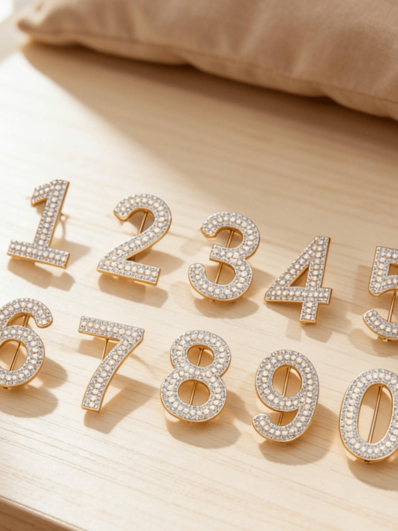 Creative Niche Pearl & Rhinestone Digit Brooch, Alloy Material, Versatile Suit Accessory, Shirt Lapel Flower Pin, Daily Wear & Gift Idea