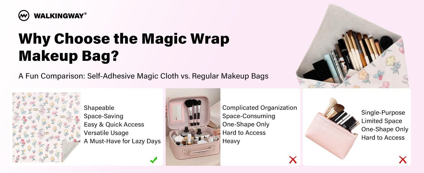 Walking Way Self-Adhesive Magic Cloth - 5-in-1 Reusable Protective Wrap for Makeup Pouch Camera Lens Cover Tech Organizer Travel Essential & Daily Storage Washable & Scratch-Resistant