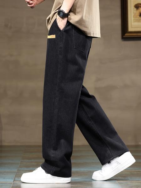 Men's Loose-Fit Relaxed Boot Cut Elastic Waist Denim Jeans, Casual Style All-Season Pants, Moderate Fabric Thickening, Comfortable & Versatile Wear Pants