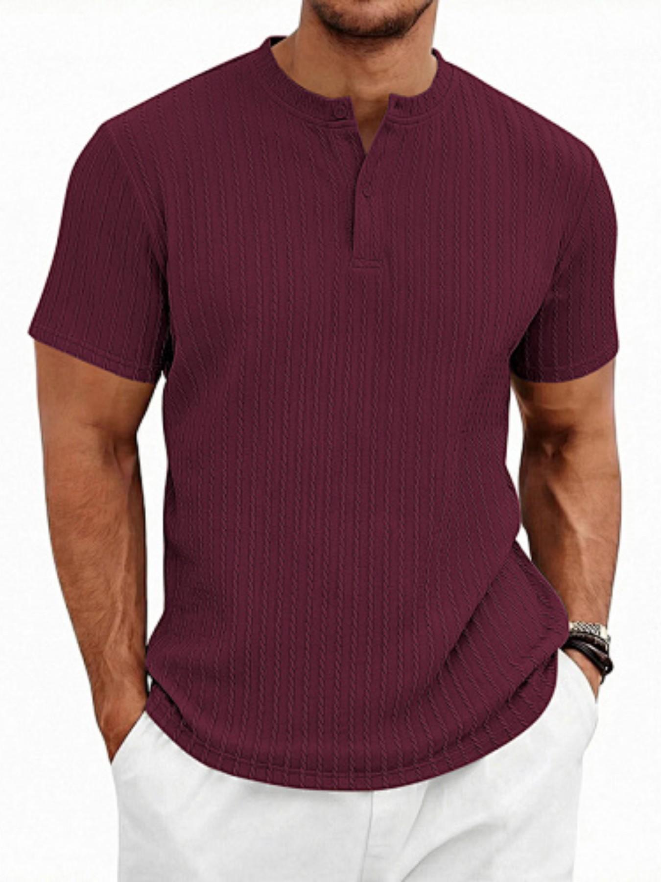 Men's summer Henry collar texture short sleeved shirt! Slimming and muscle enhancing, breathable and sweat free, suitable for commuting, home and vacation, suitable for plus size men with closed eyes