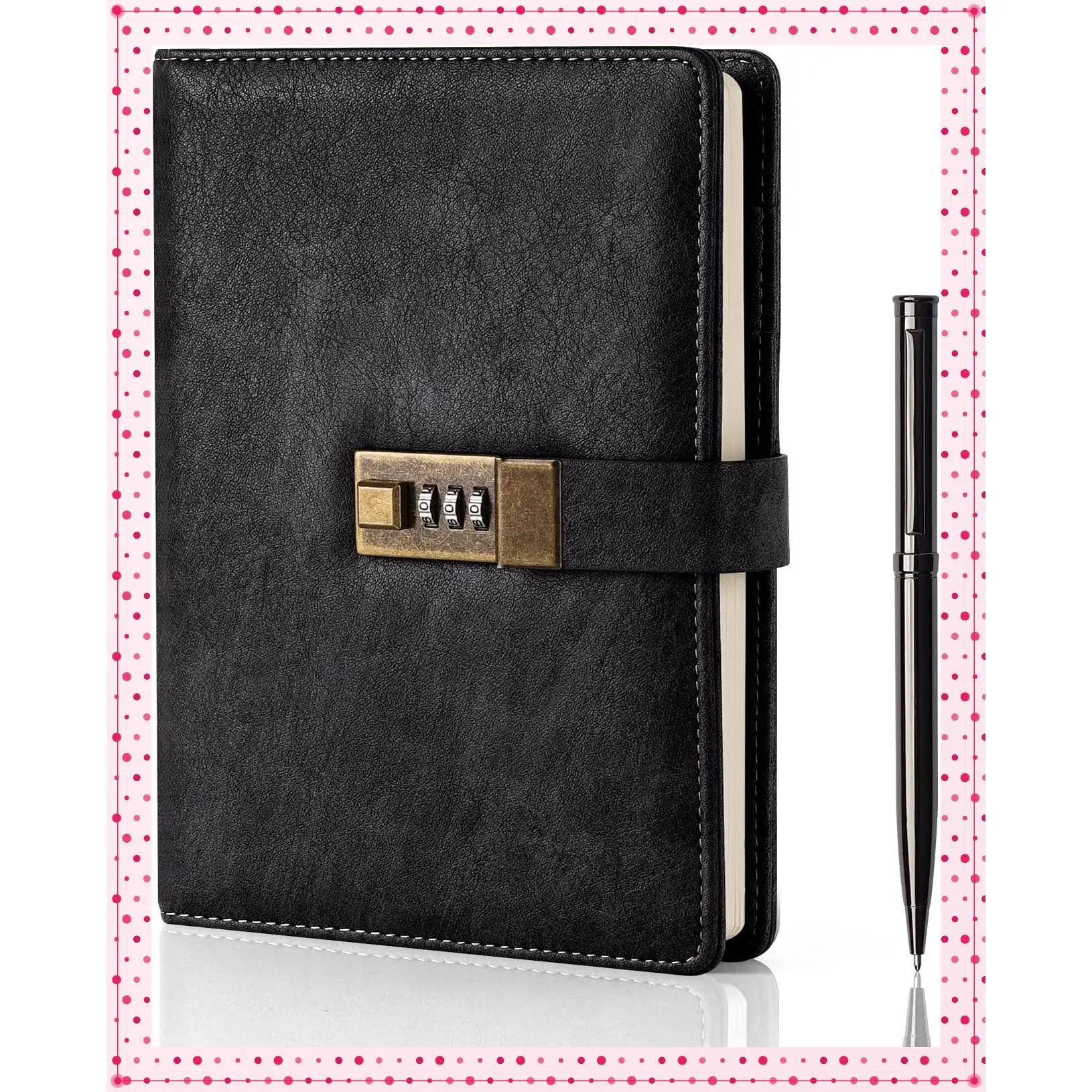 A5 PU Leather Lock Journal with 240 Lined Pages, Vintage Password Diary Notebook with Pen & Gift Box, Lockable Planner Organizer for Men Women, Black, 8.6x5.8inGift