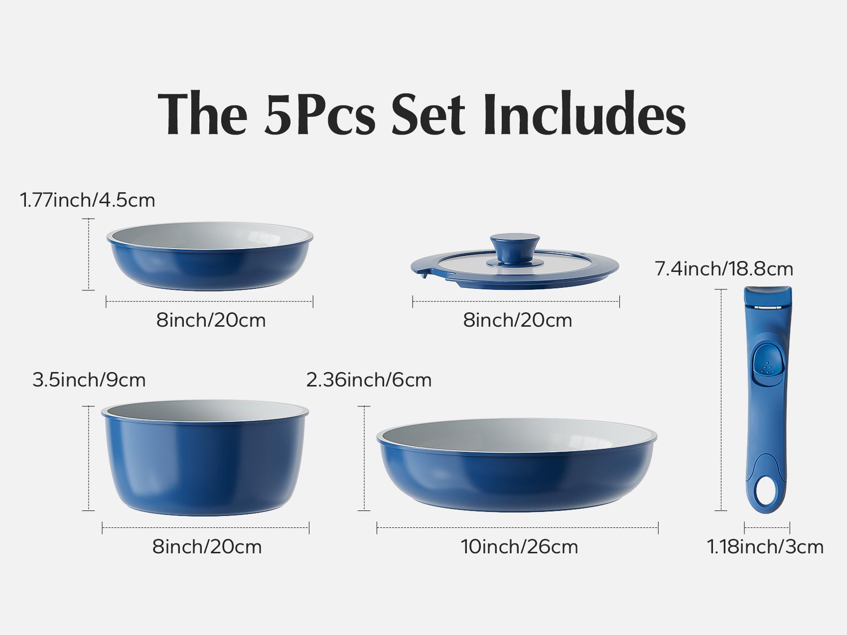 【New Year Sale】Redchef Removable Handle Pots And Pans Non Stick, Ceramic Cookware Set, RV Cookware Set, Non Toxic Pots And Pans Set No PFAS & PTFE & PFOA, Detachable Pots And Pans, Dishwasher & Oven Safe