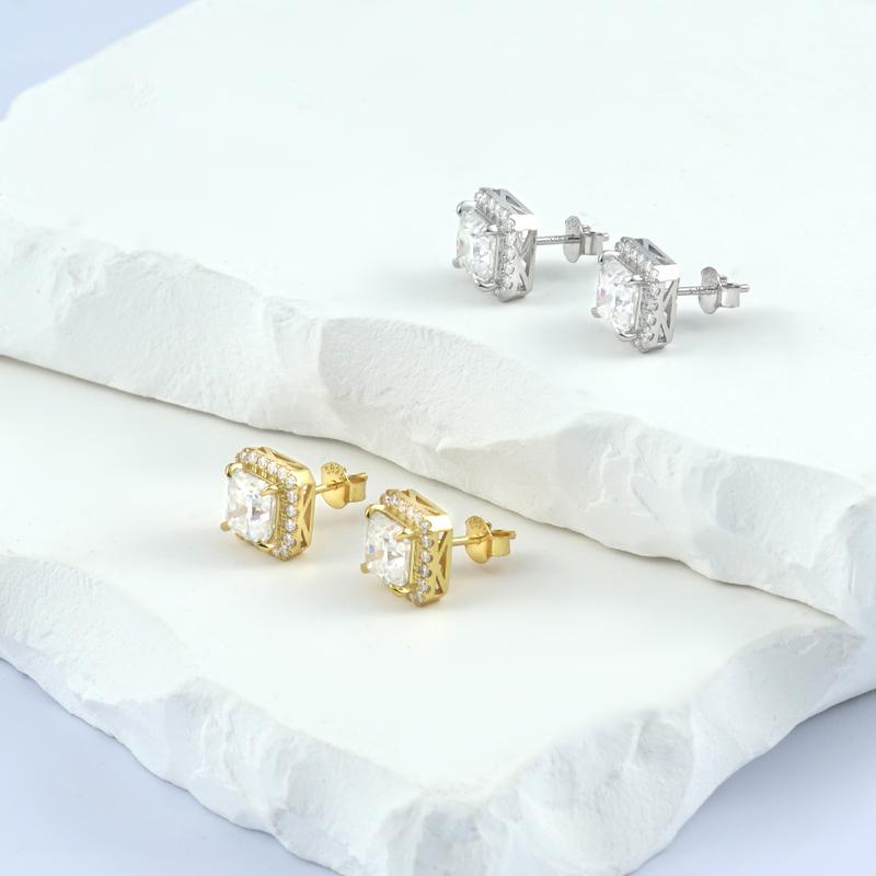 Delzzad S925 Radiant Cut VVS Synthetic Moissanite Stud Earrings Daily Costume Jewelry Accessories Perfect Birthday Anniversary Gift for Women Wedding Set Delzzad S925 Radiant Cut VVS Synthetic Moissanite Stud Earrings Daily Costume Jewelry Accessories Perfect Birthday Anniversary Gift for Women Wedding Set