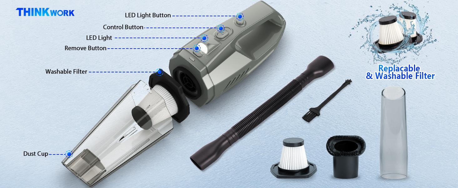 THINKWORK Car Cleaning Kit with 8000PA High Power Vacuum, 21-Piece Set for Spotless Interior, Includes Brushes & Microfiber Towel, Ideal Gift for Car Enthusiasts - Automobile Cleaner