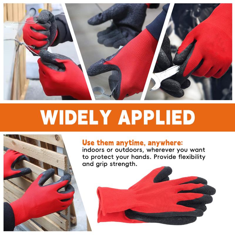 12 Pair Crinkle Latex Rubber Hand Coated Safety Work Gloves for Men Women General Multi Use Construction Warehouse Gardening Assembly