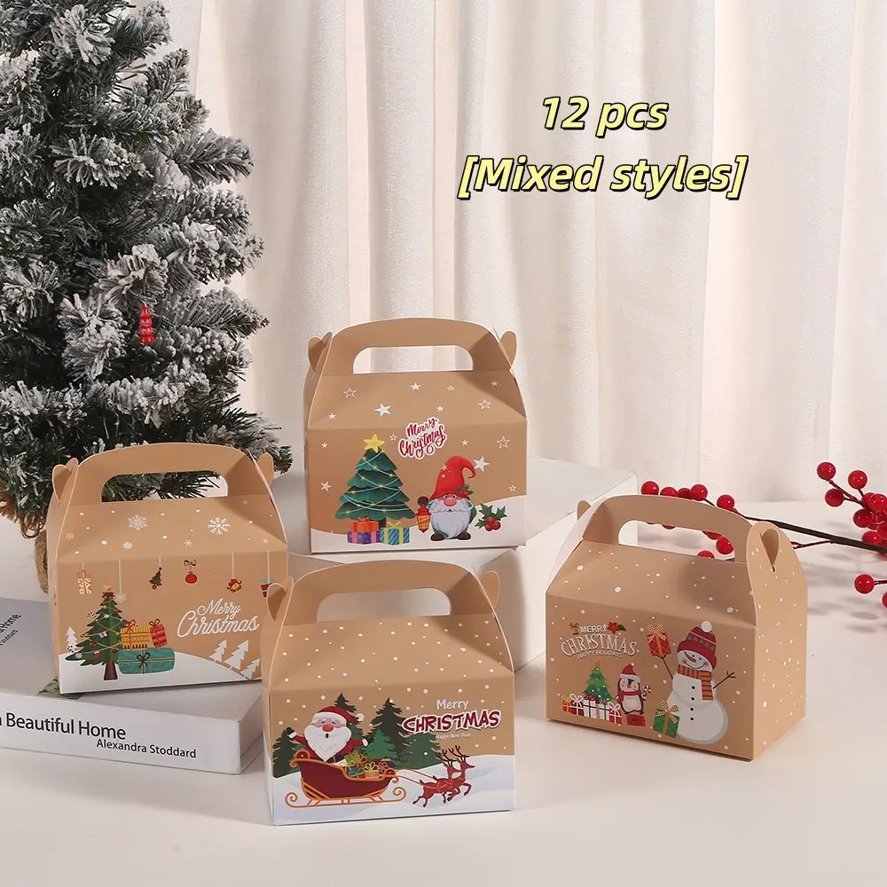 Christmas Kraft Paper Gift Box Set, 12/24/36 Pieces, Holiday Candy Cookie Cake Box, Santa Snowman Elf Design, Party Small Gift Packaging