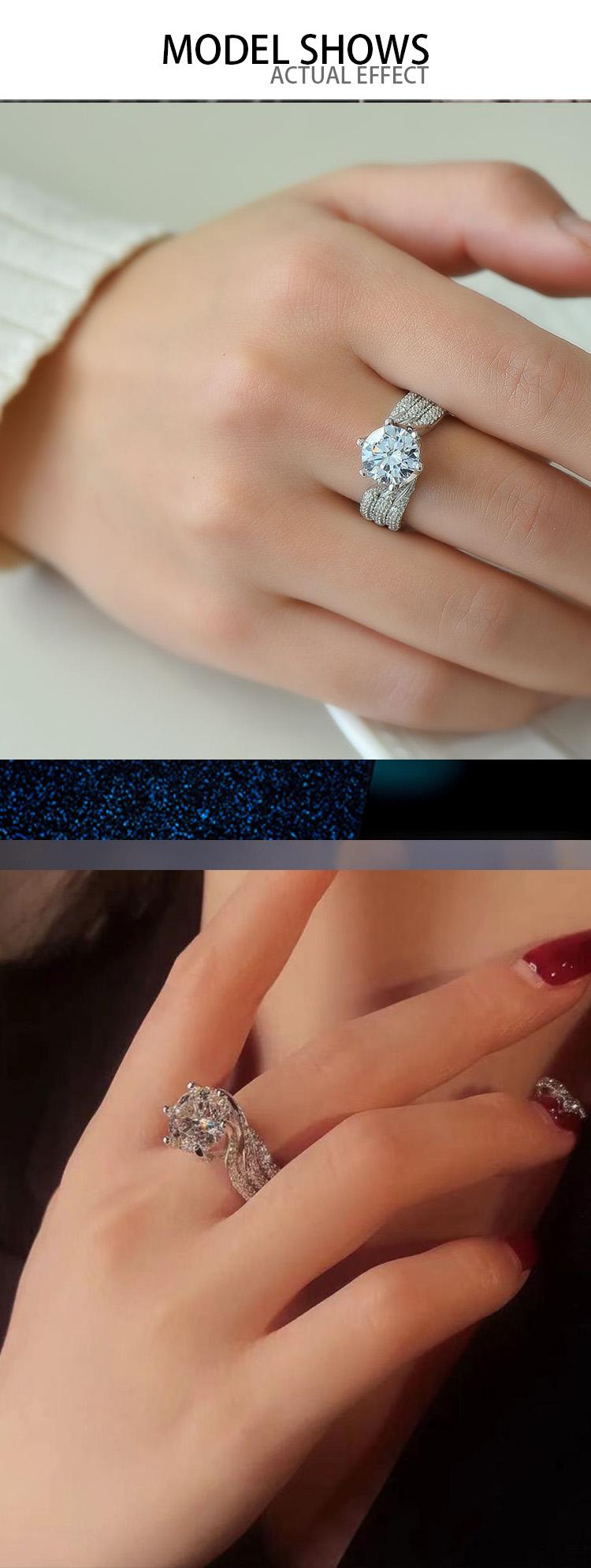 [JYJZZ178]  （Abril）Synthetic Moissanite S925 Silver 3 CT Six Claw Fashion Design Four Color Premium Feeling Proposal Couple's Ring.